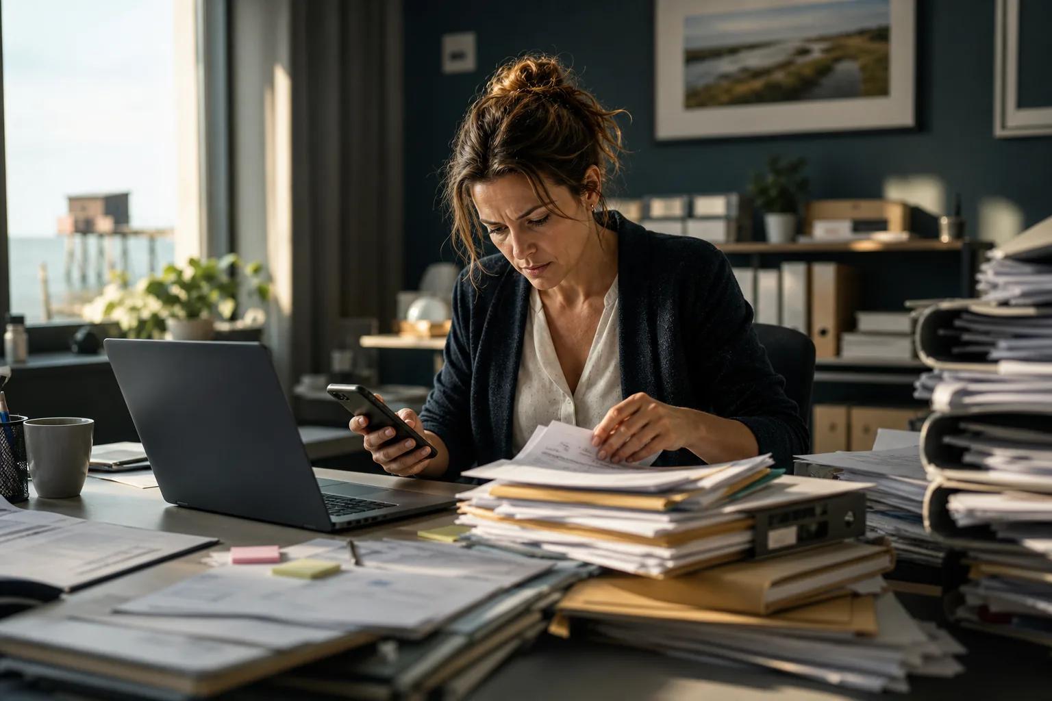 Secrétaire débordée, traitement publicitaire premium